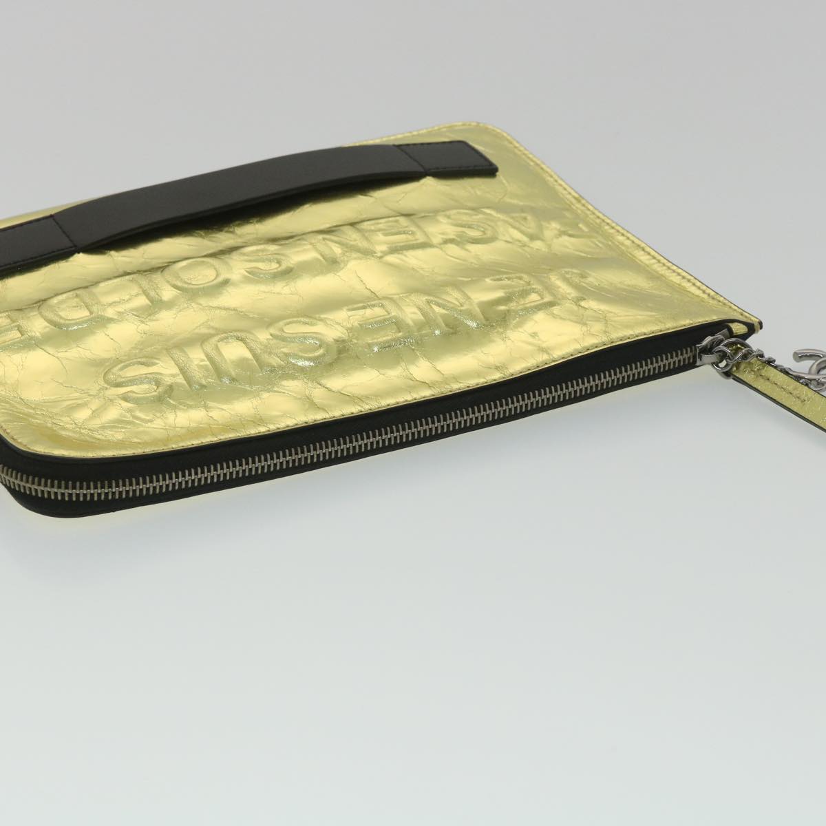 CHANEL Clutch Bag Metallic Leather Gold A82164 CC 38172