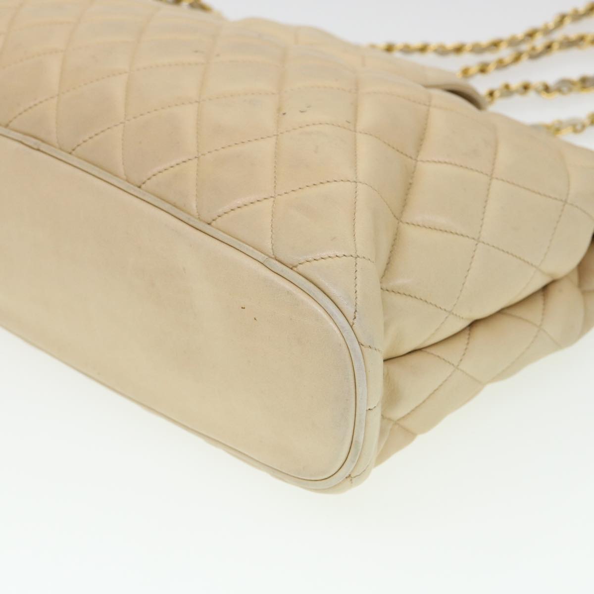 CHANEL Chain Shoulder Bag Lamb Skin Beige CC 38451