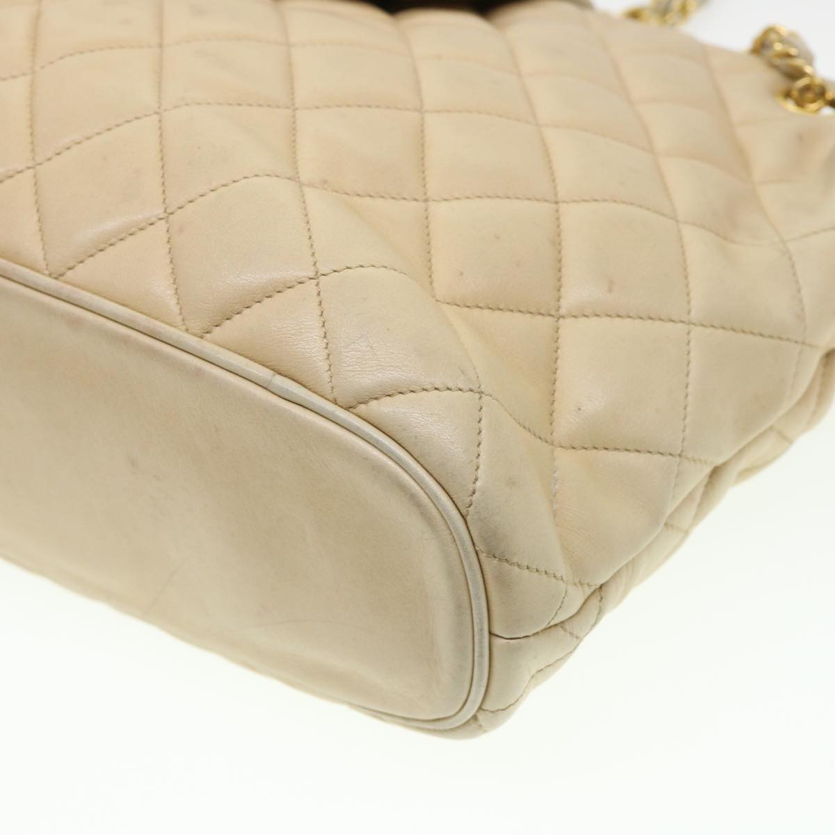 CHANEL Chain Shoulder Bag Lamb Skin Beige CC 38451
