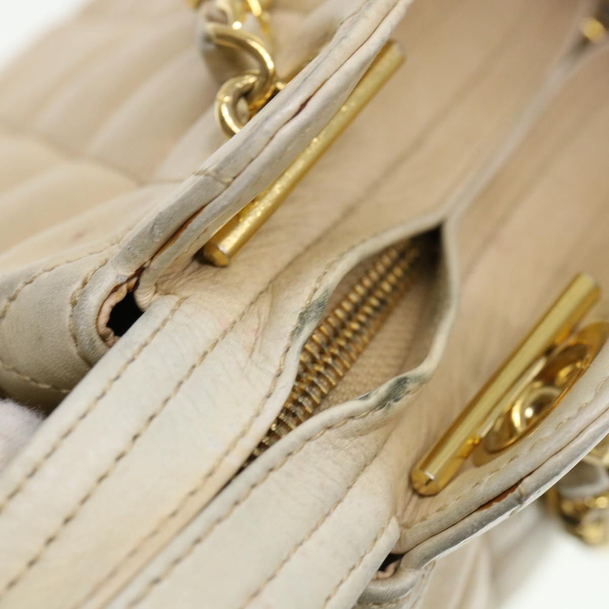 CHANEL Chain Shoulder Bag Lamb Skin Beige CC 38451