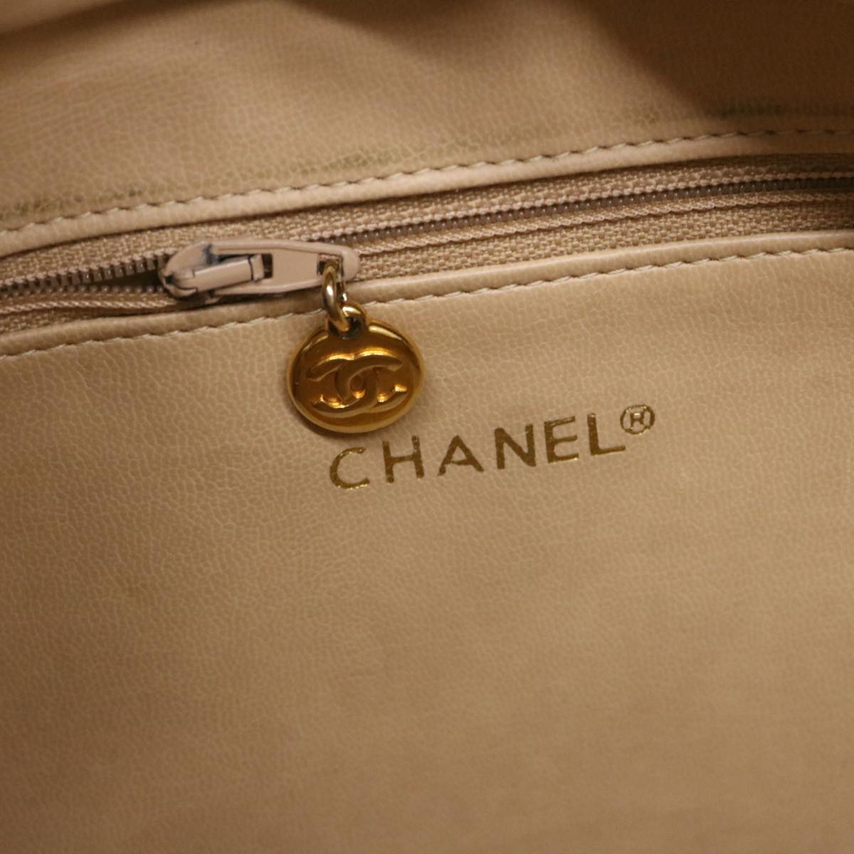 CHANEL Chain Shoulder Bag Lamb Skin Beige CC 38451