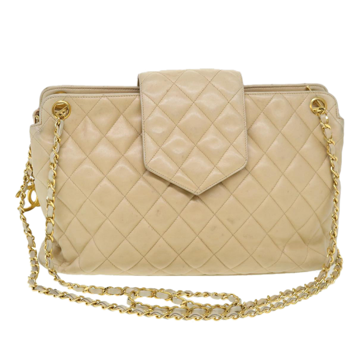 CHANEL Chain Shoulder Bag Lamb Skin Beige CC 38451