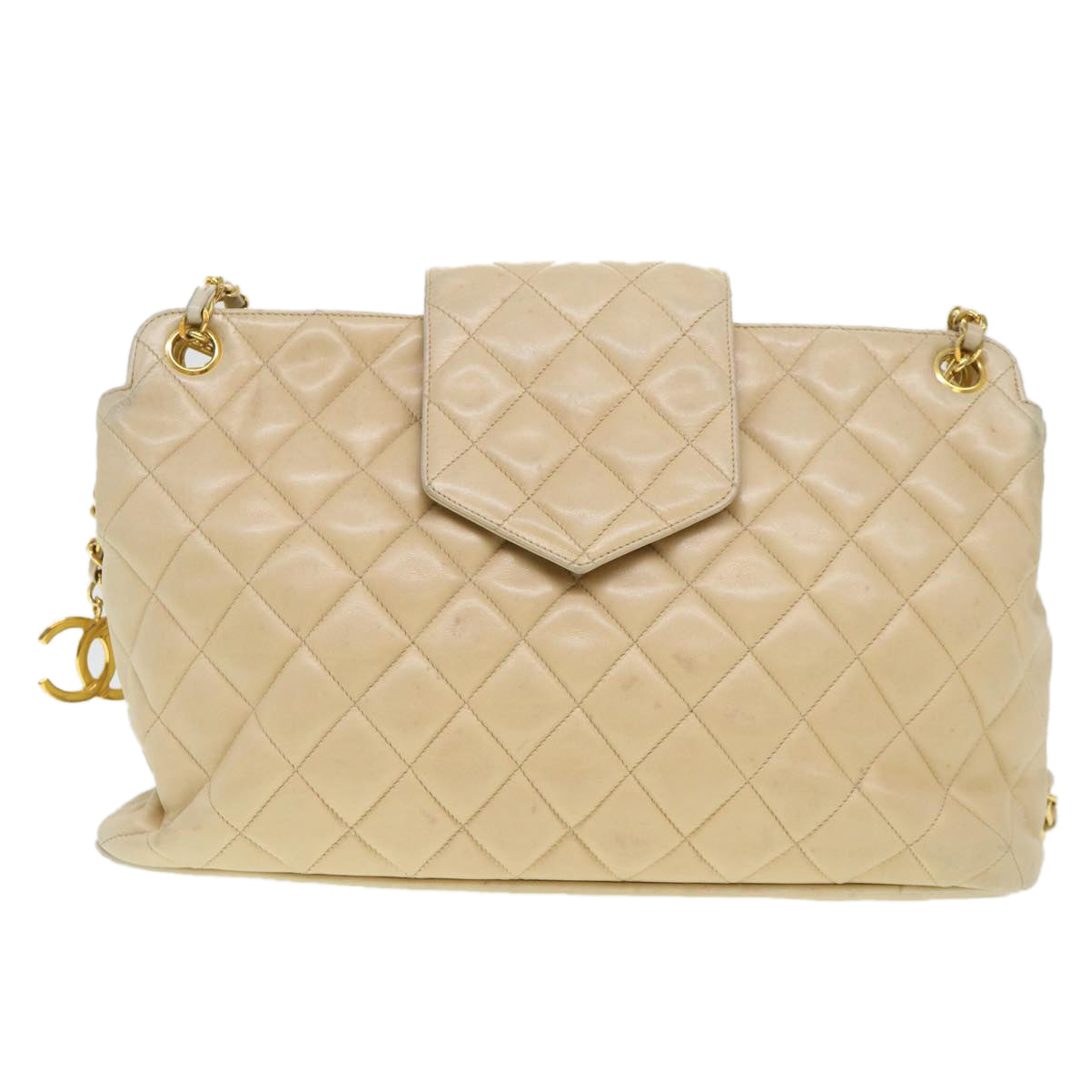 CHANEL Chain Shoulder Bag Lamb Skin Beige CC 38451