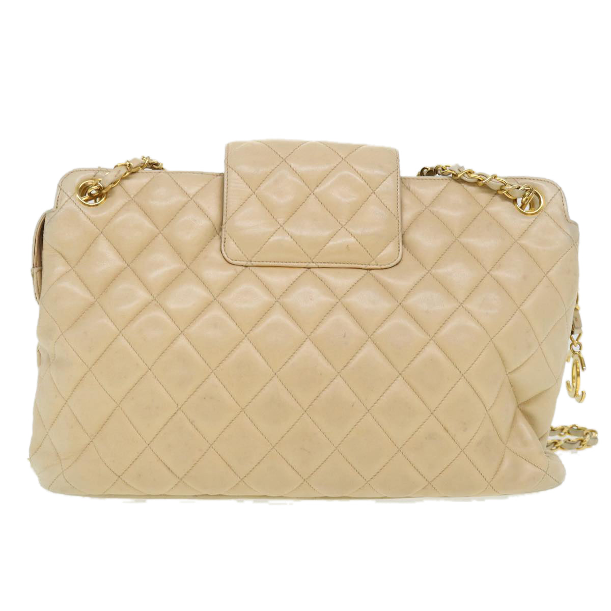 CHANEL Chain Shoulder Bag Lamb Skin Beige CC 38451