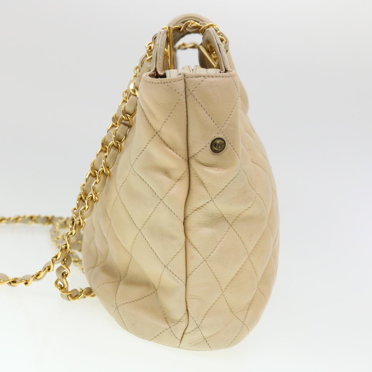 CHANEL Chain Shoulder Bag Lamb Skin Beige CC 38451