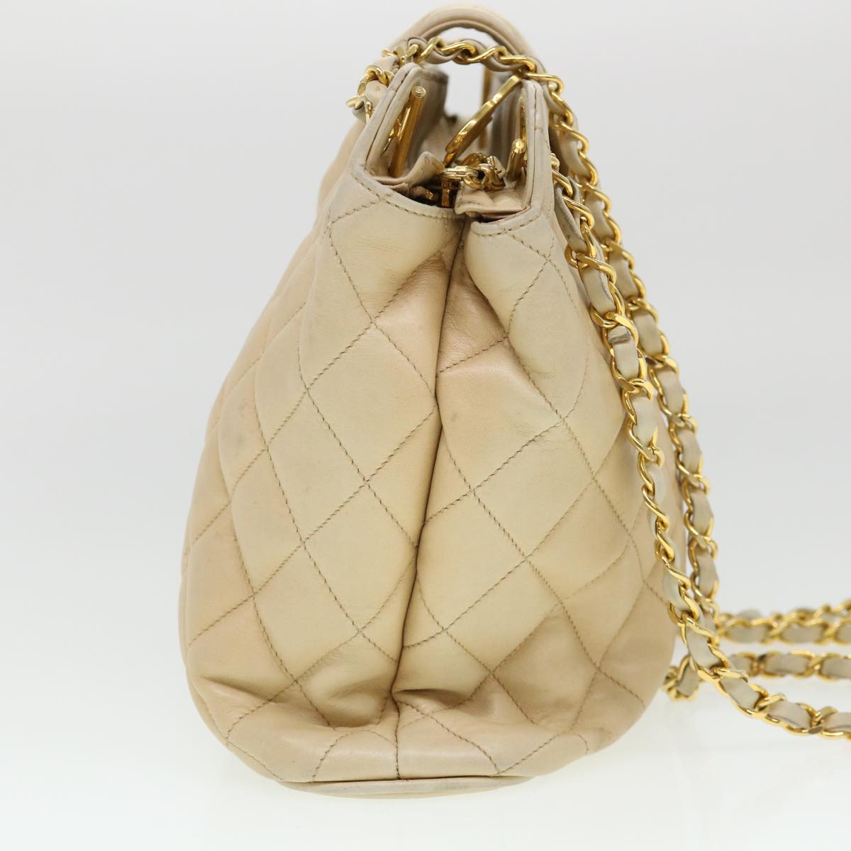 CHANEL Chain Shoulder Bag Lamb Skin Beige CC 38451