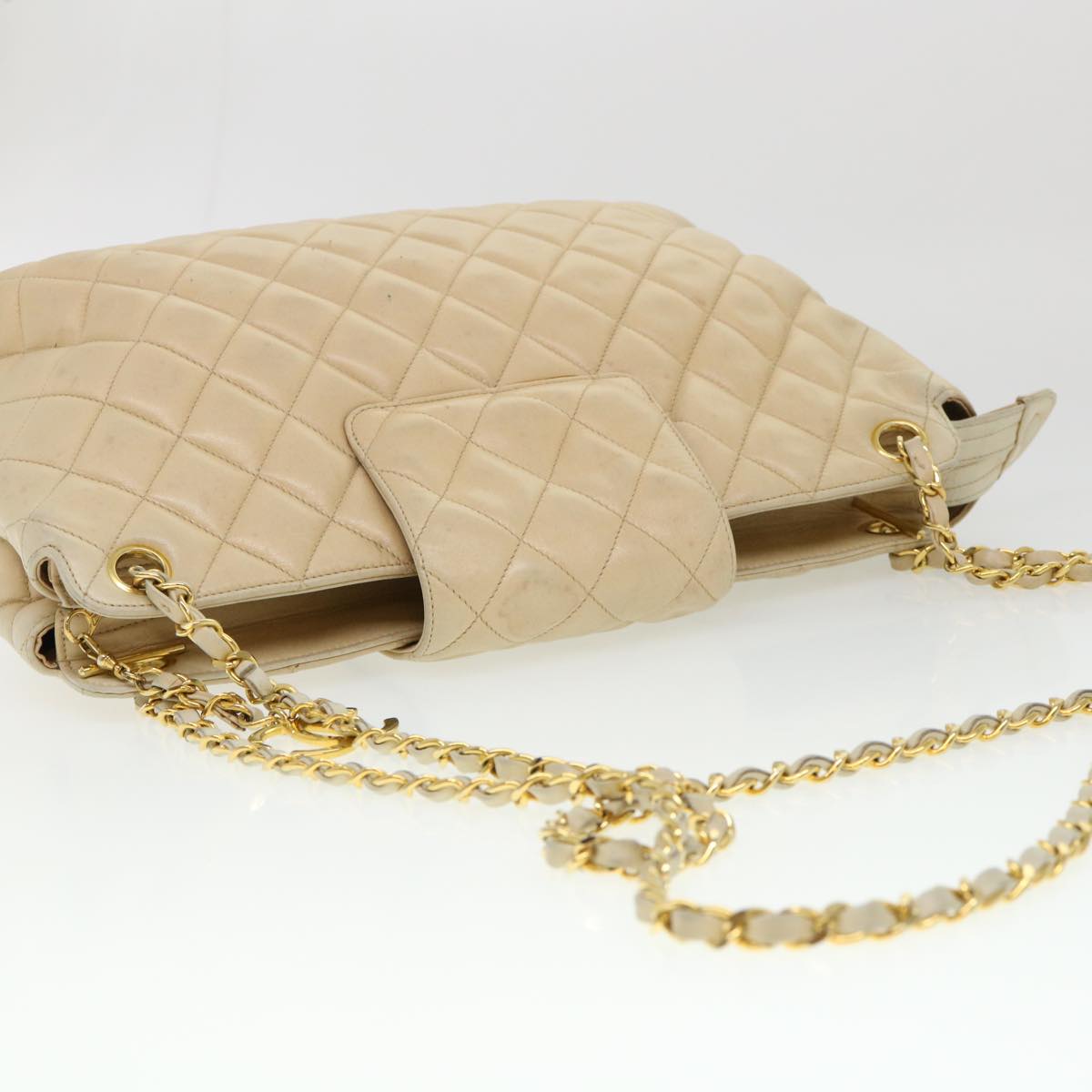CHANEL Chain Shoulder Bag Lamb Skin Beige CC 38451