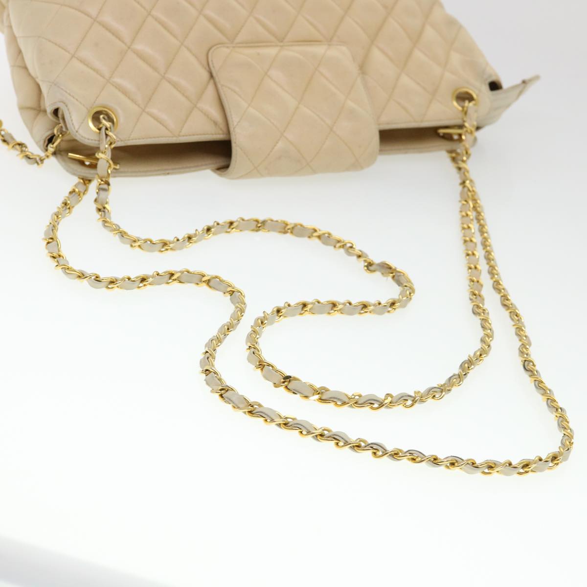 CHANEL Chain Shoulder Bag Lamb Skin Beige CC 38451