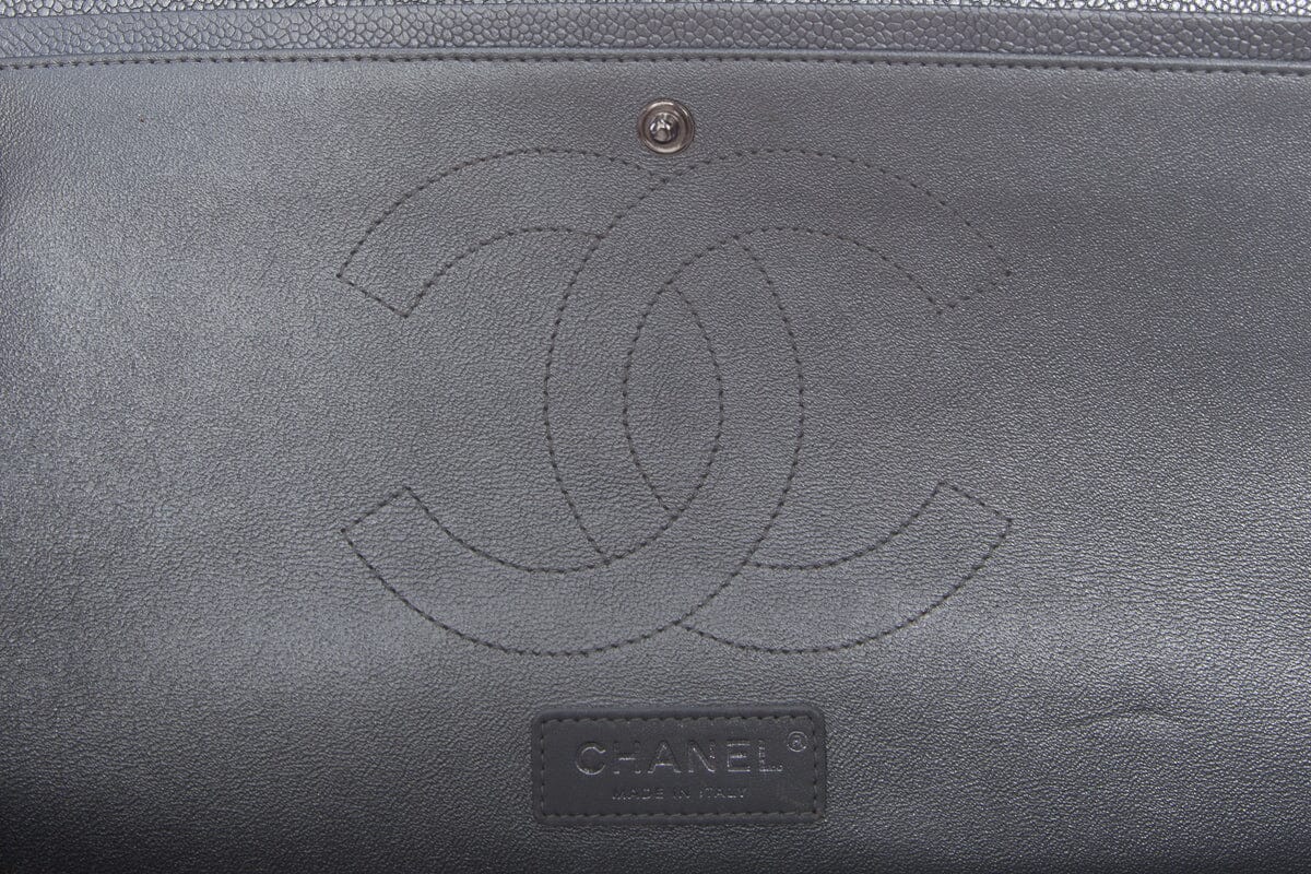 Chanel Silver Caviar Jumbo RHW Handbag