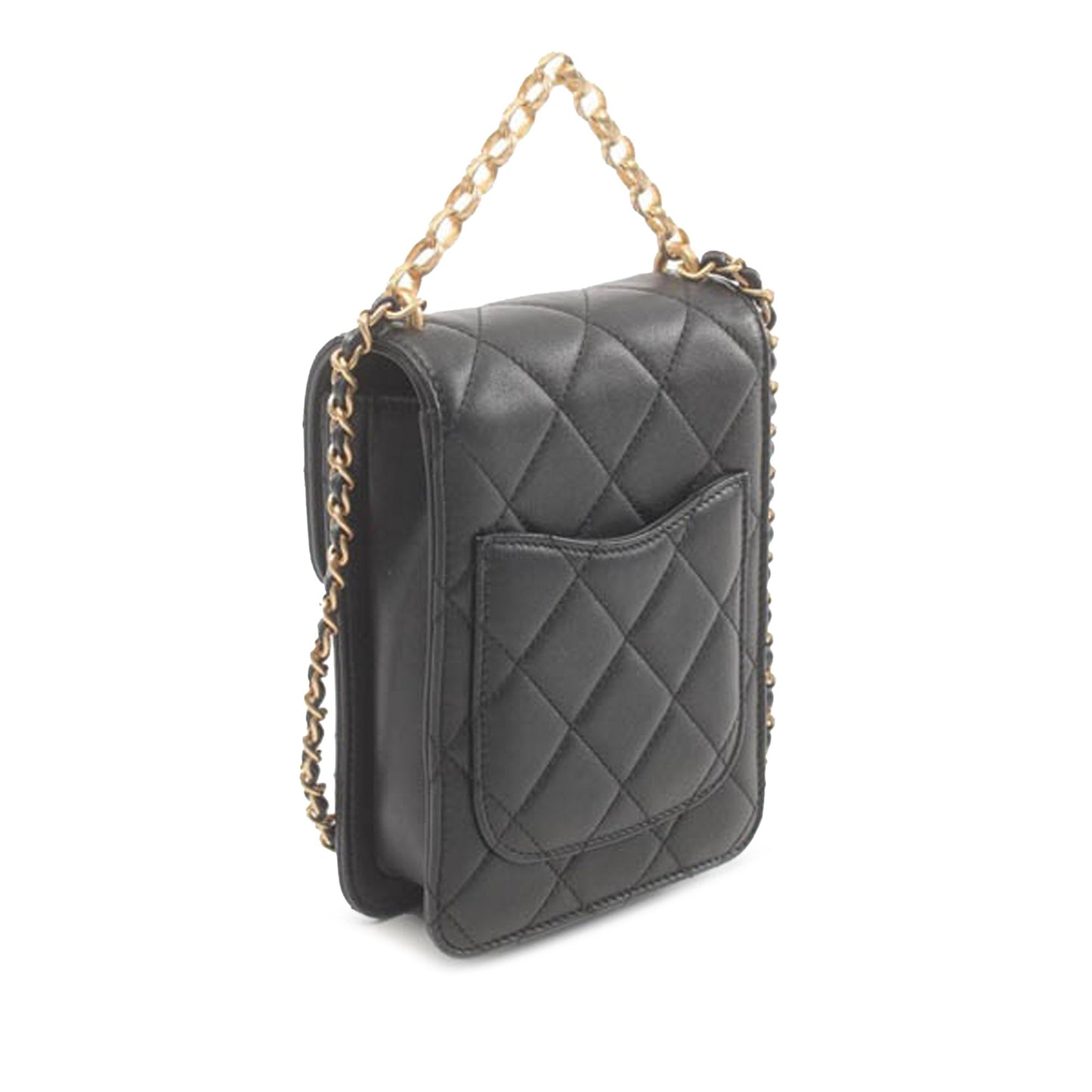 Black Chanel CC Quilted Lambskin Resin and Pearl North South Flap Satchel