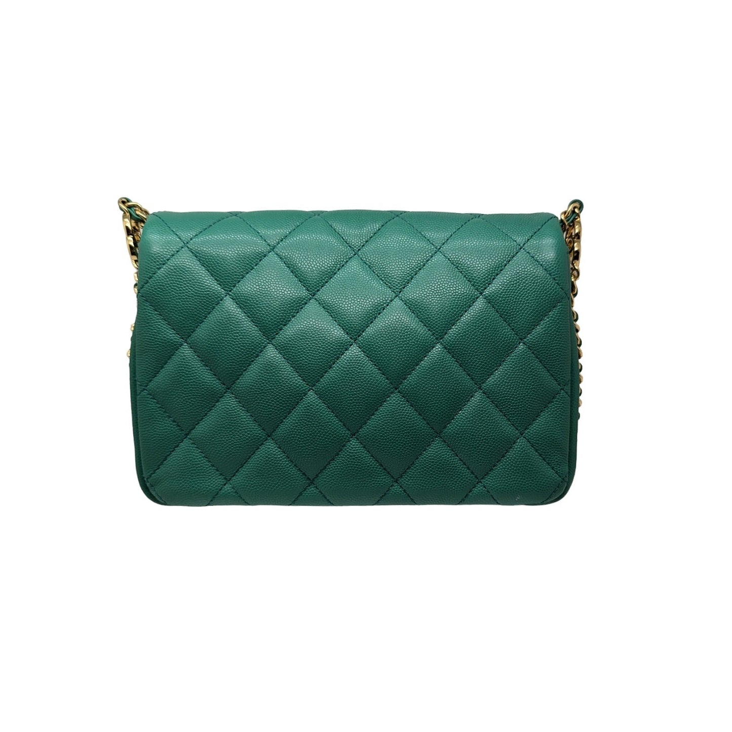 Chanel 2023 Green Grained Calfskin Quilted Mini CC You Flap