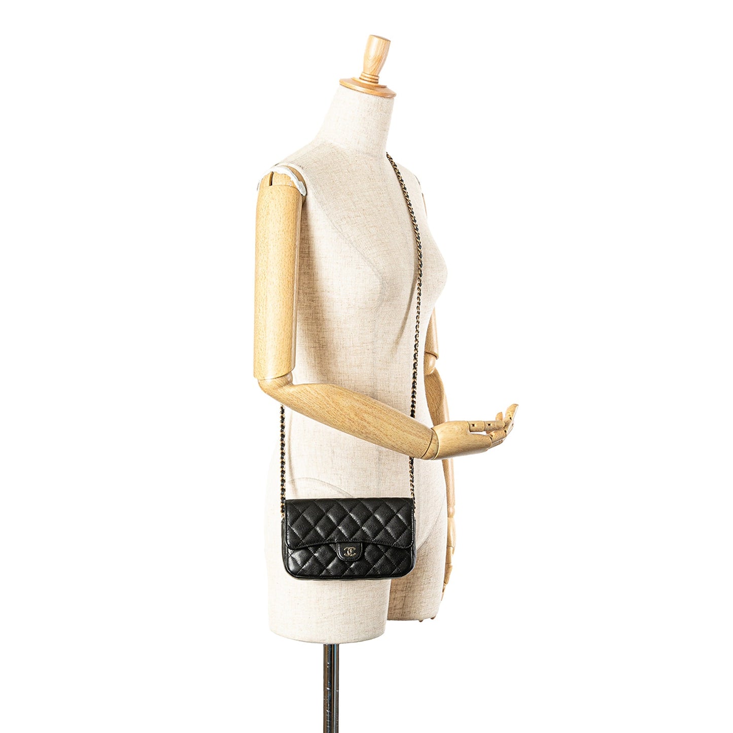 Black Chanel Caviar Quilted Phone Holder Wallet on Chain Crossbody Bag
