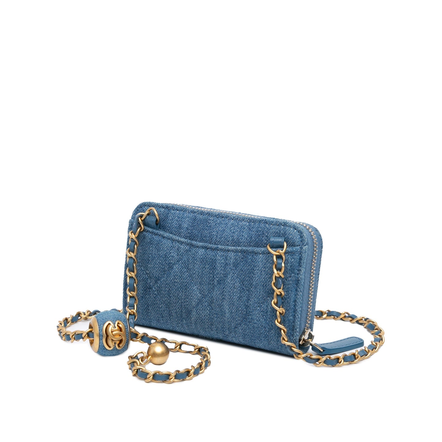 Chanel Sac Mini Denim Pearl Crush Card Holder On Chain