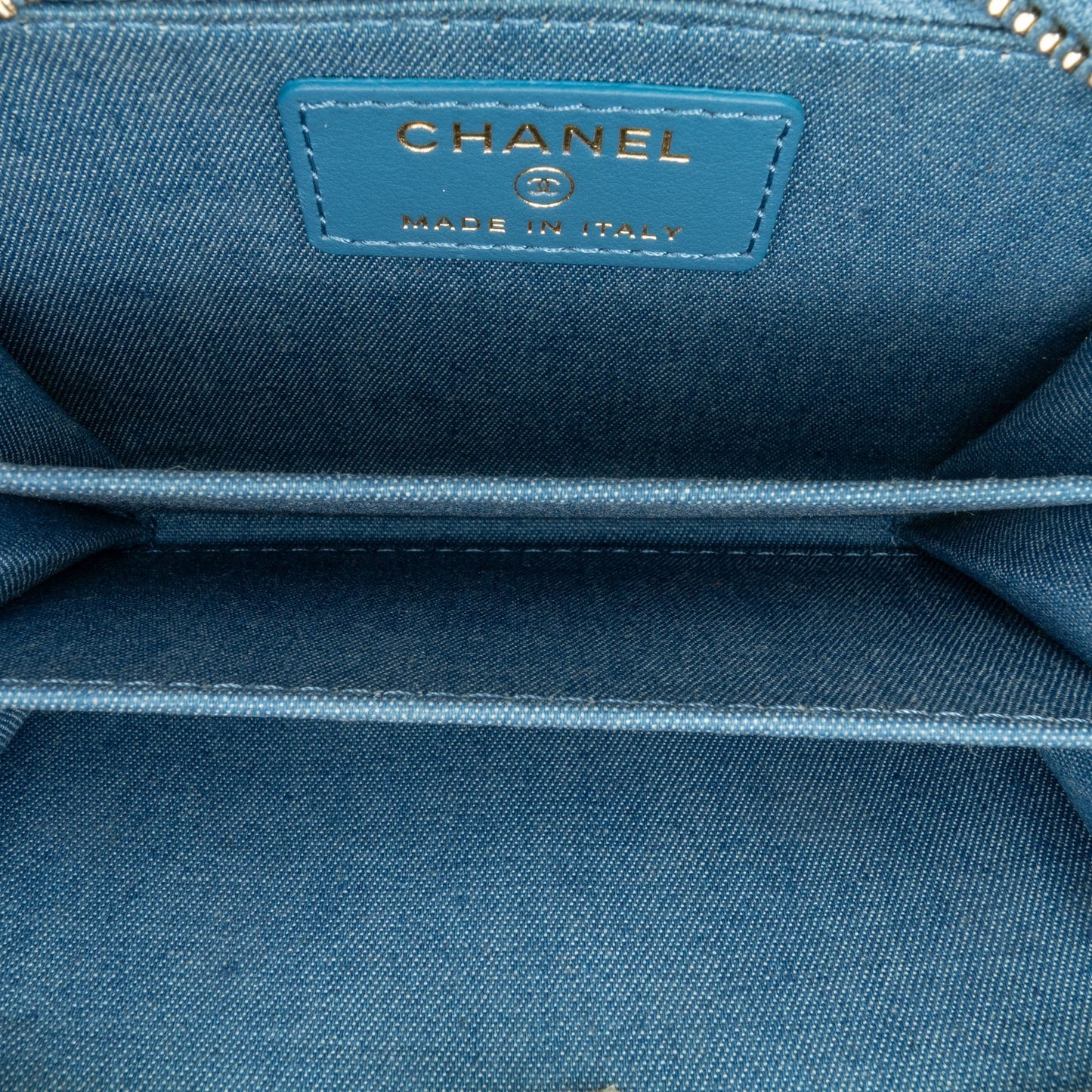 Chanel Sac Mini Denim Pearl Crush Card Holder On Chain