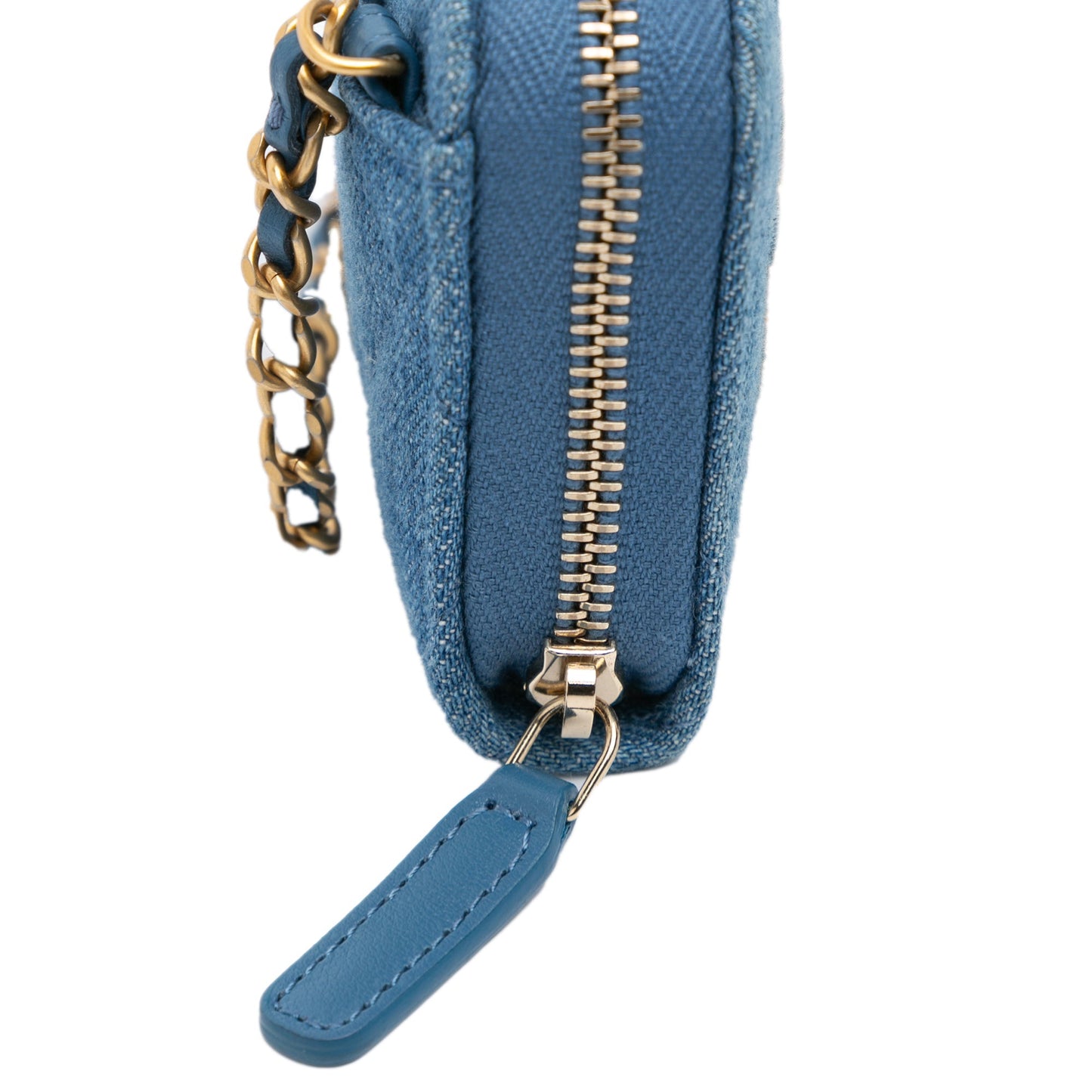 Chanel Sac Mini Denim Pearl Crush Card Holder On Chain