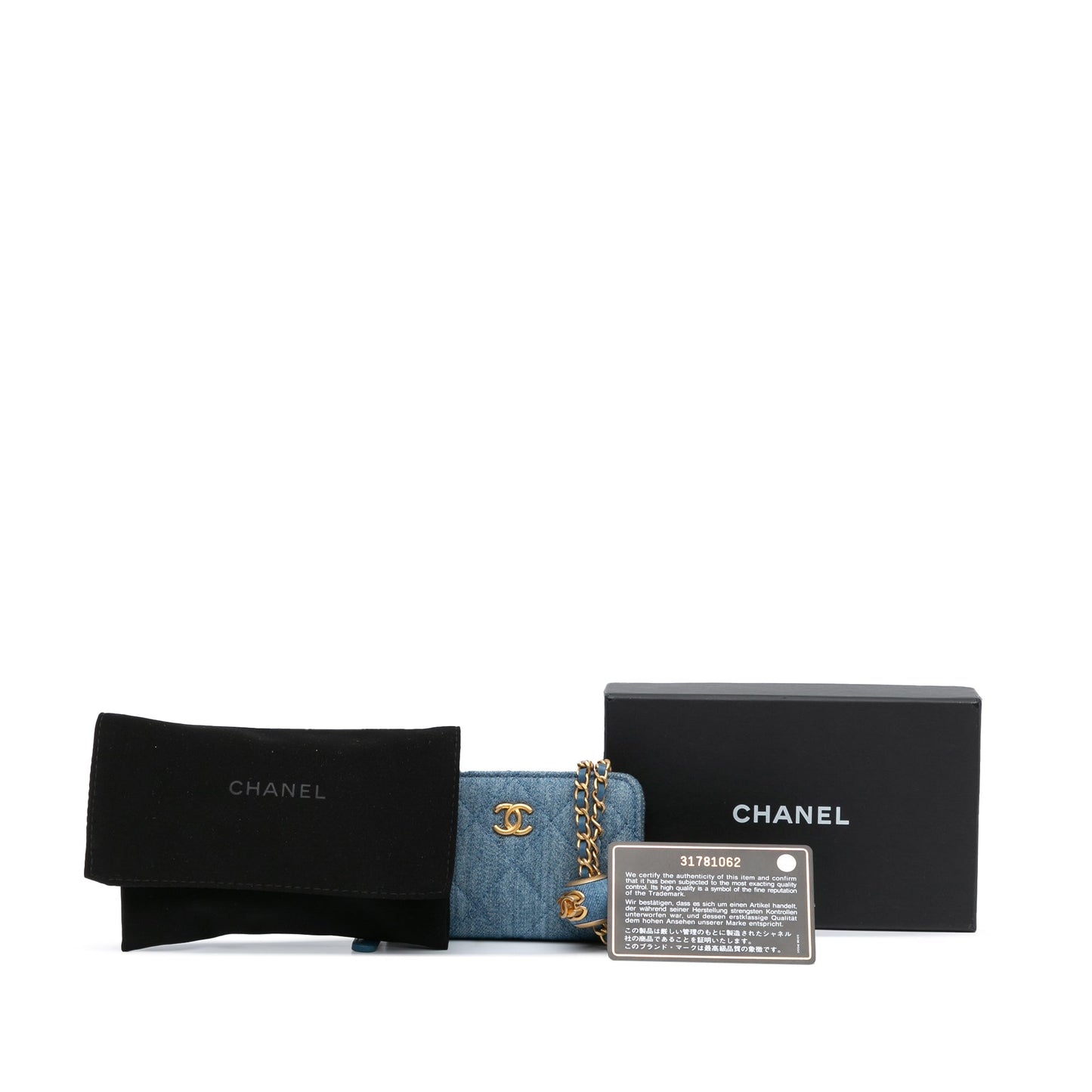 Chanel Sac Mini Denim Pearl Crush Card Holder On Chain