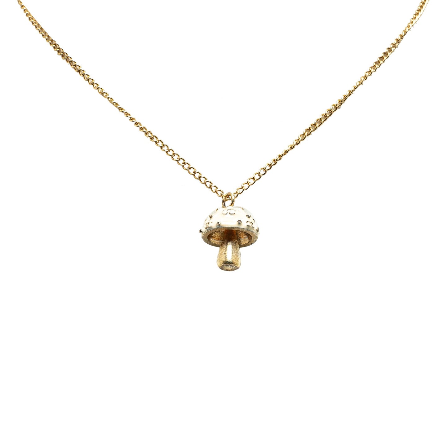 Gold Chanel Gold Plated CC Mushroom Pendant Necklace