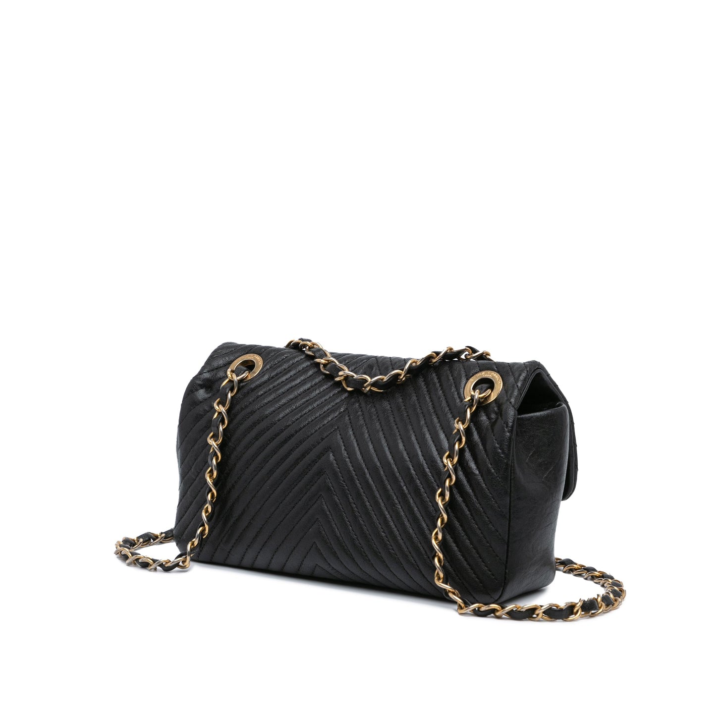 Black Chanel Small Chevron Wrinkled Lambskin Medallion Charm Surpique Flap Shoulder Bag