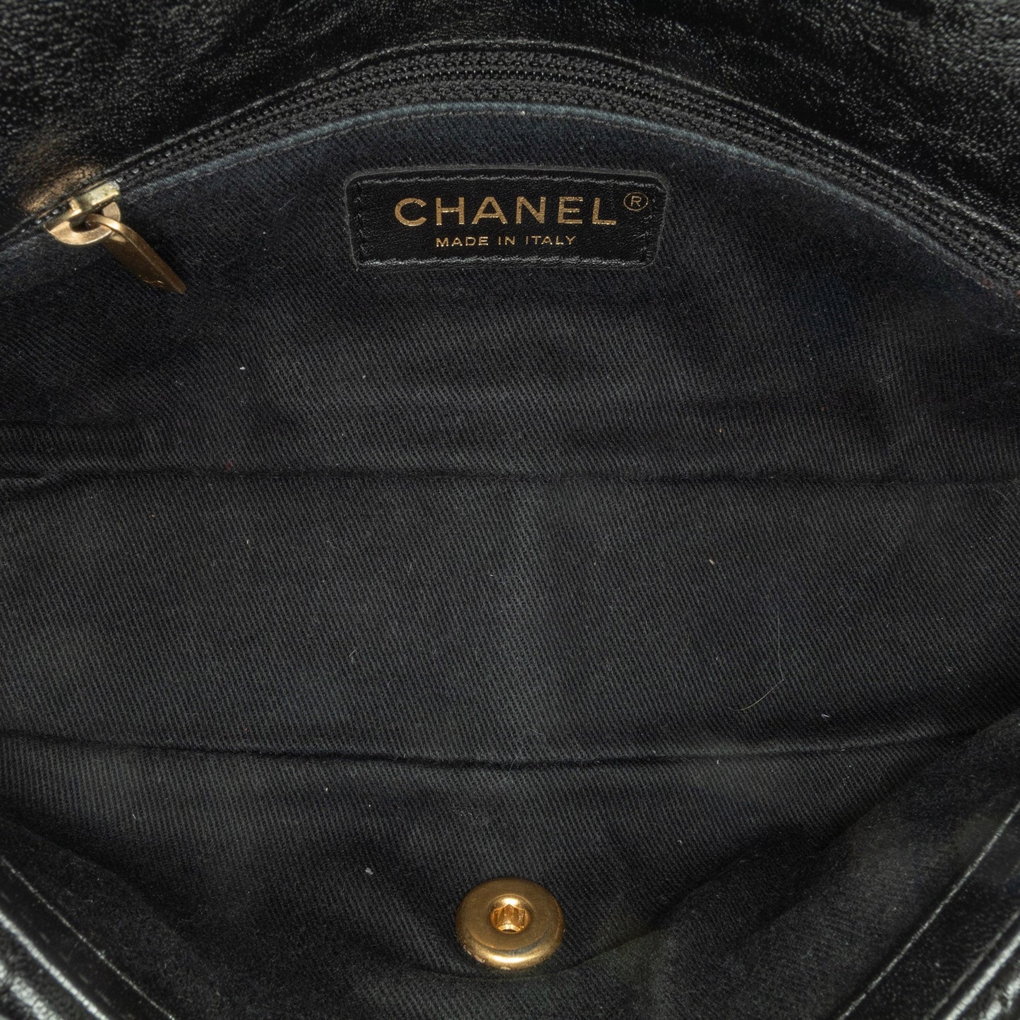 Black Chanel Small Chevron Wrinkled Lambskin Medallion Charm Surpique Flap Shoulder Bag