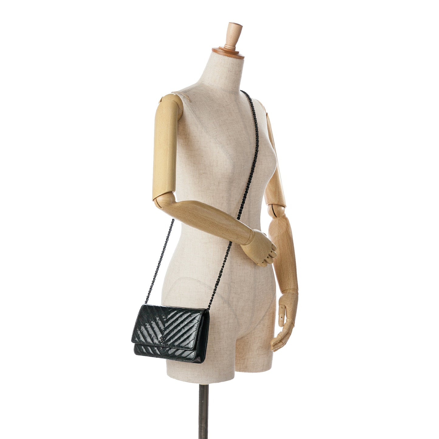 Chanel Sac CC Chevron Quilted Crumpled Calfskin Wallet On Chain