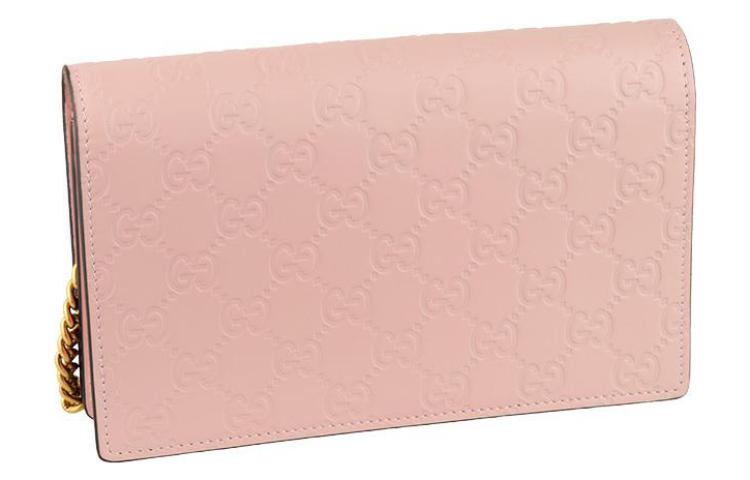 (WMNS) Gucci Metallic Logo Embossing Leather Chain Shoulder Messenger Bag Pink 548060-0G6FT-5877