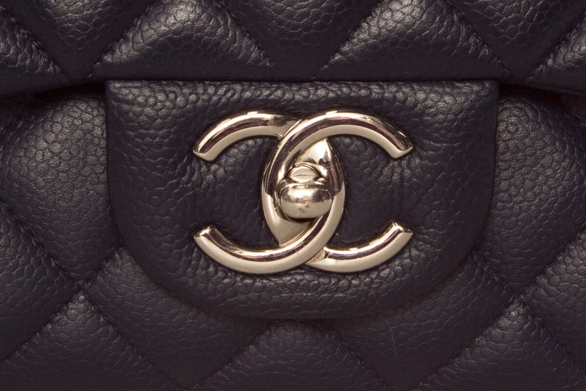 Chanel Midnight Double Flap Caviar Maxi SHW Handbag