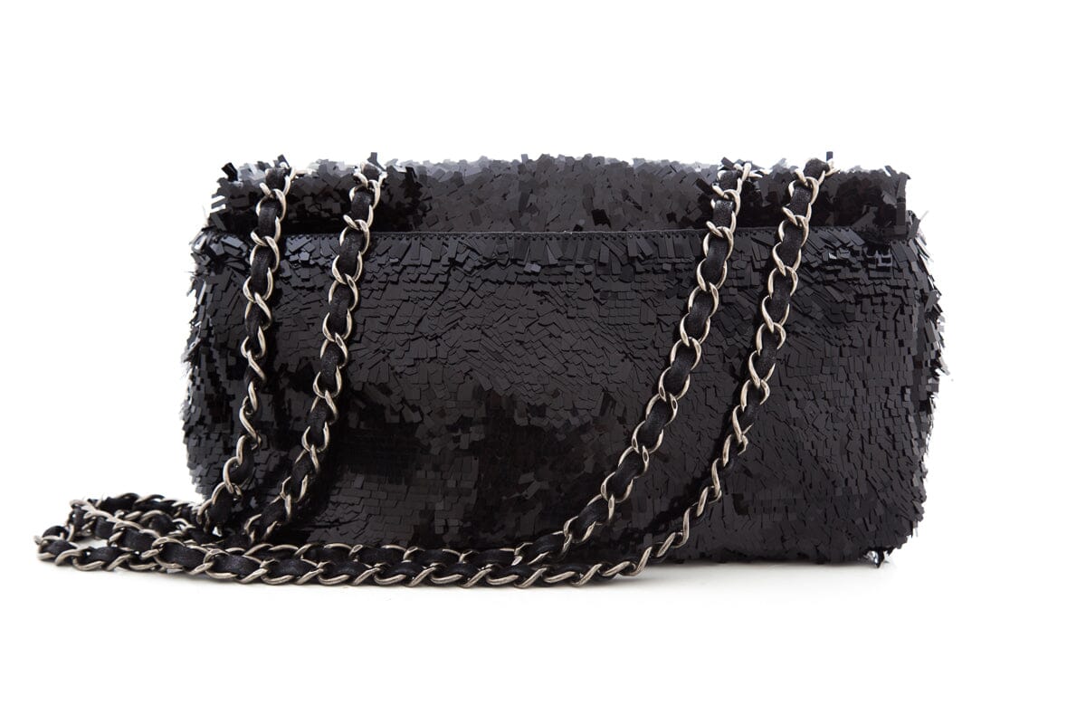 Chanel Black Sequin 2013/14 Single Flap Handbag