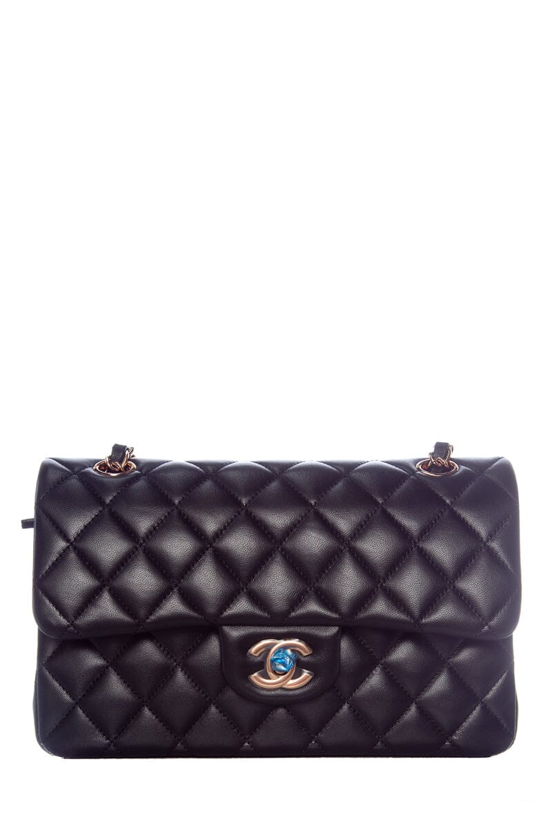 Chanel Black Lambskin Small Classic Flap RGHW Handbag