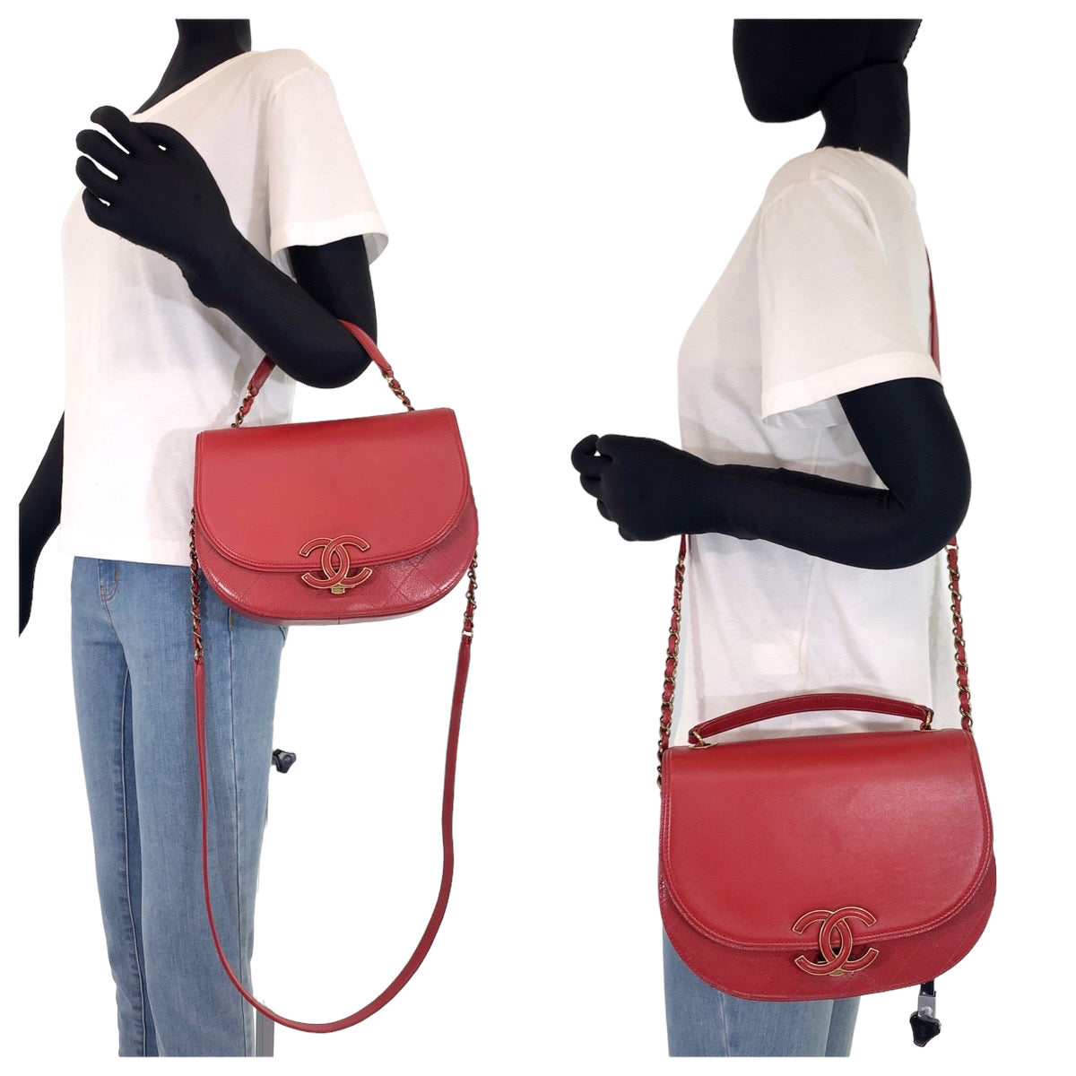 Chanel Red Leather Coco Curve Matelasse 2way Bag