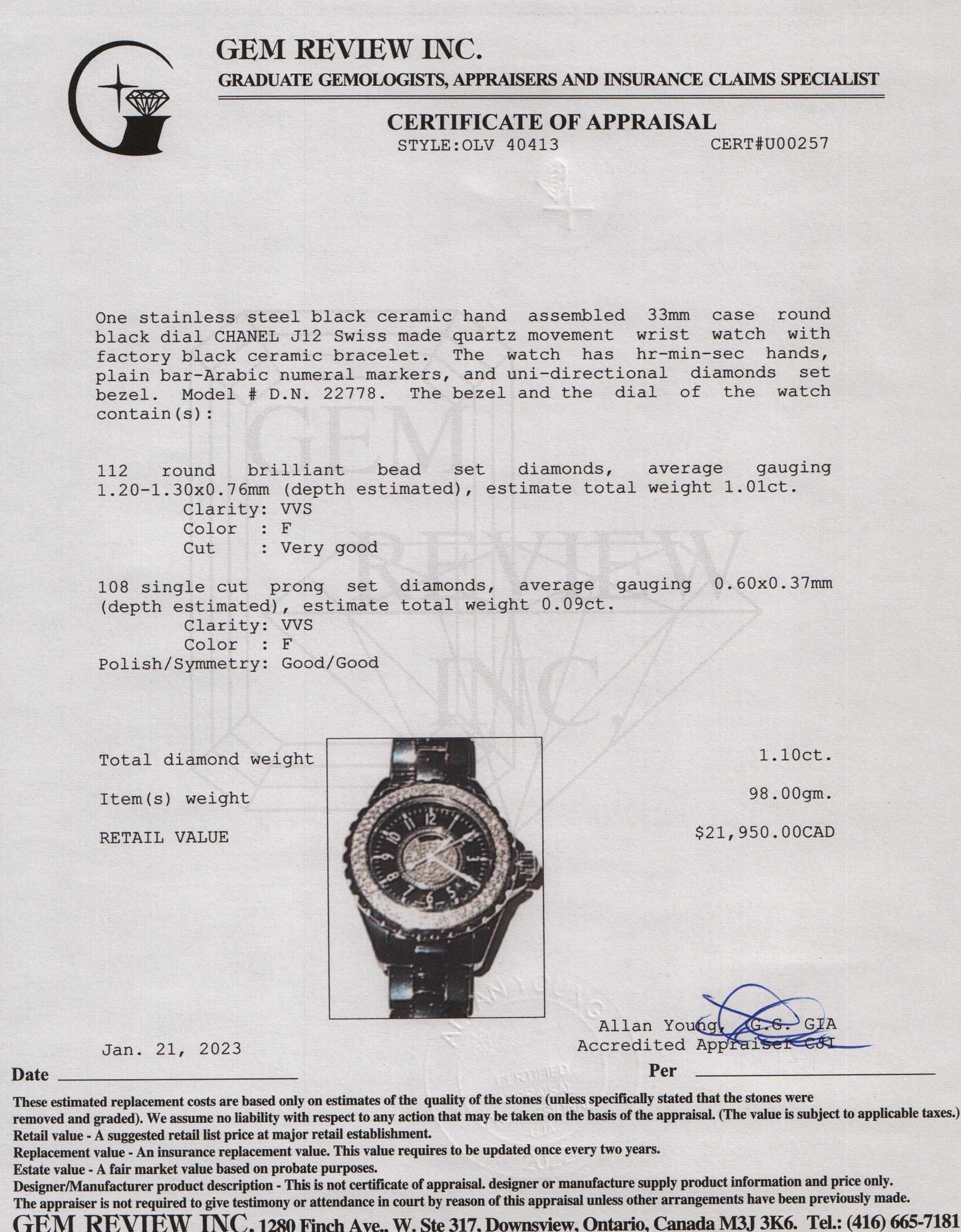 Chanel Black Ceramic Diamond J12 Watch