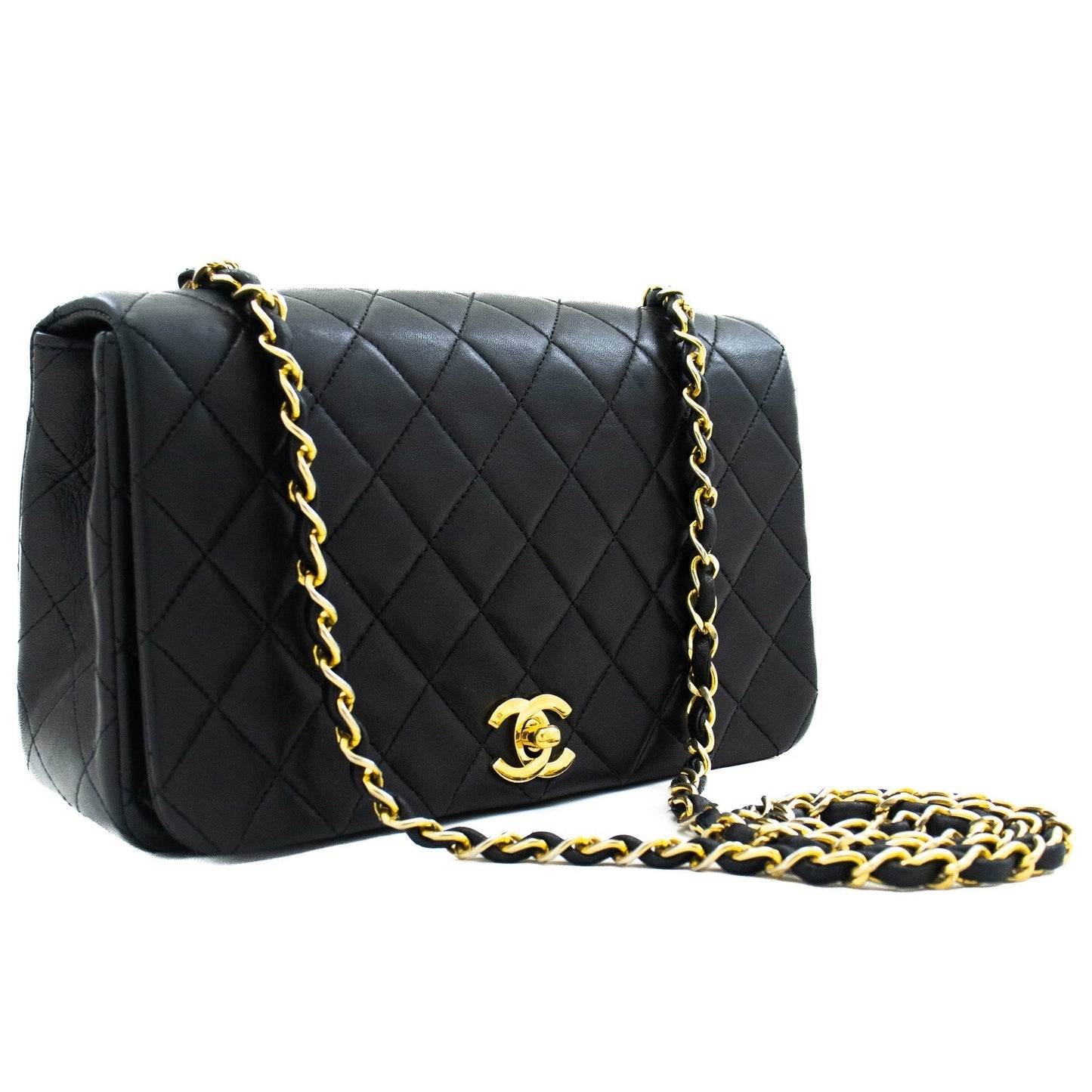 CHANEL Full Flap Chain Shoulder Bag Black Quilted Lambskin Leather j95