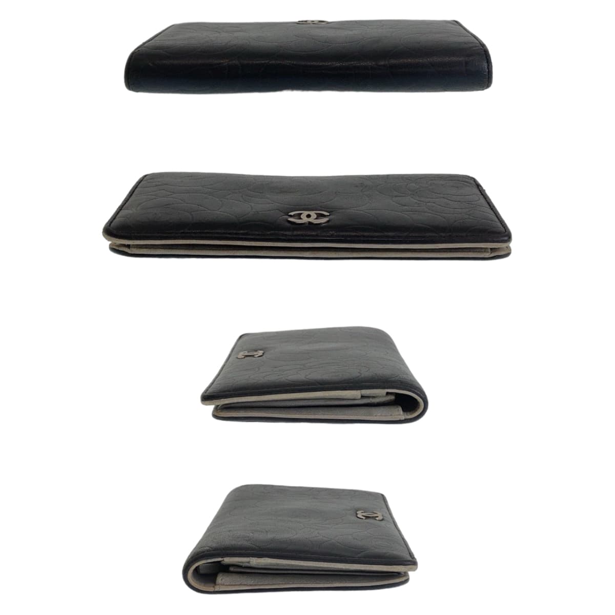 Chanel Camellia Lambskin Long Wallet Black