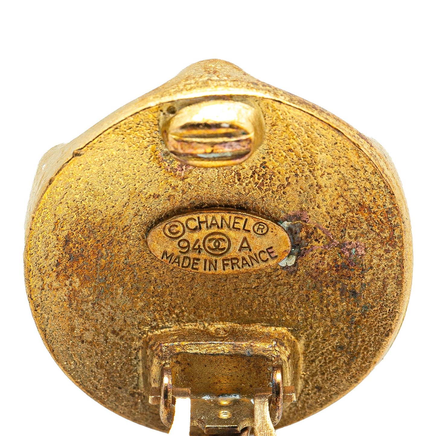 Gold Chanel Gold Plated Hexagon CC Clip on Earrings
