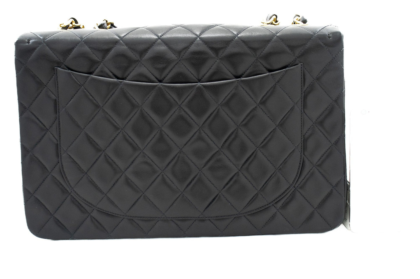 CHANEL Classic Large 13" Flap Chain Shoulder Bag Black Lambskin j82