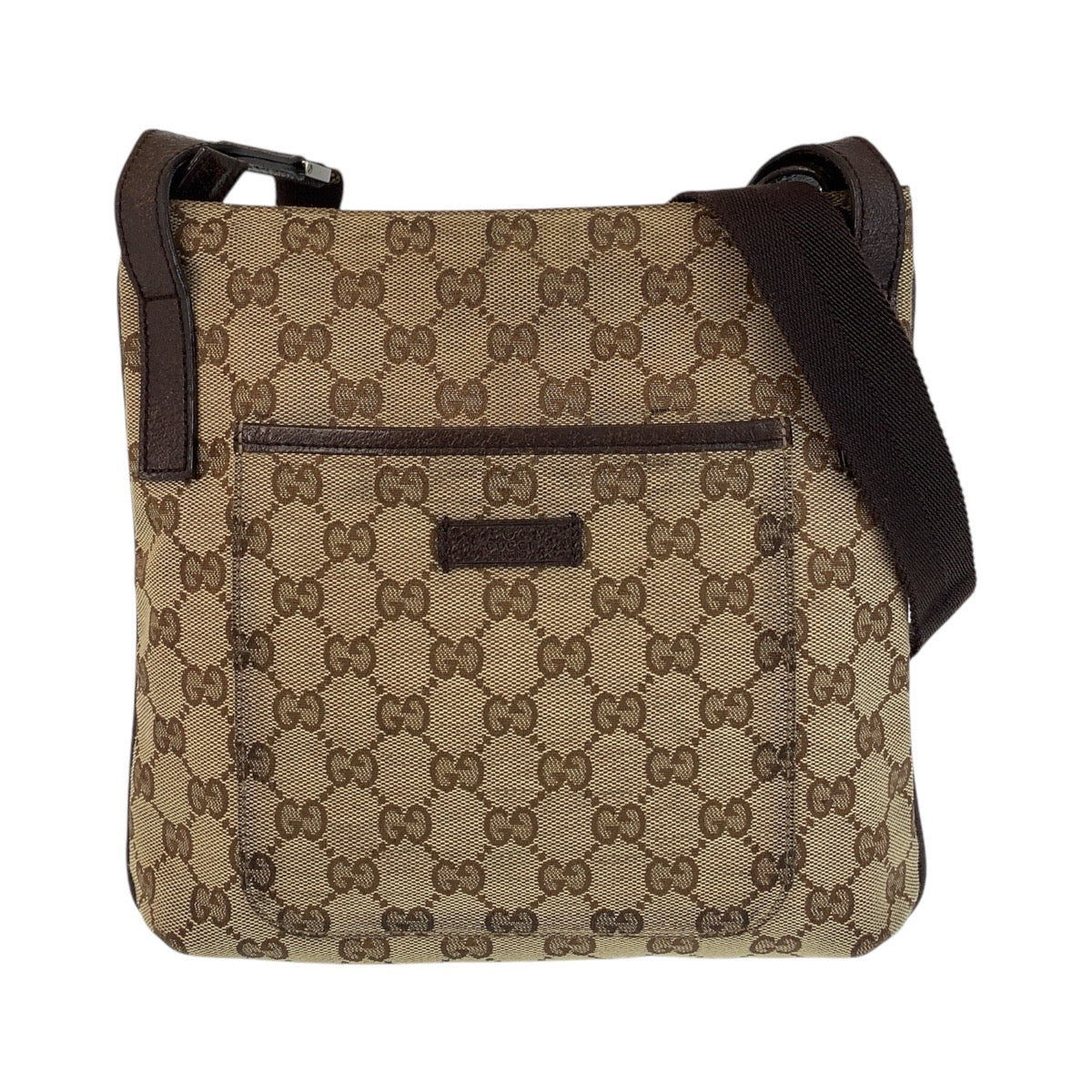 Gucci Brown Beige GG Canvas Leather Messenger Bag