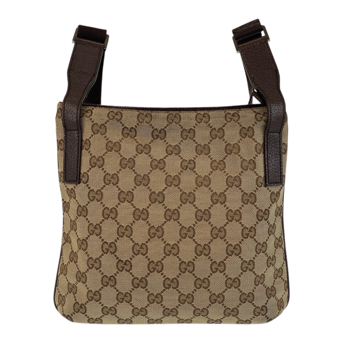 Gucci Brown Beige GG Canvas Leather Messenger Bag