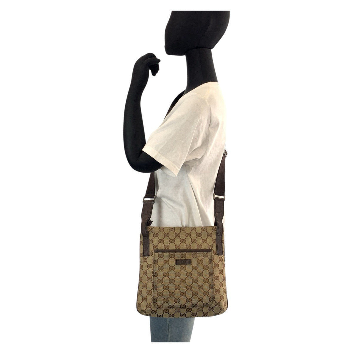 Gucci Brown Beige GG Canvas Leather Messenger Bag