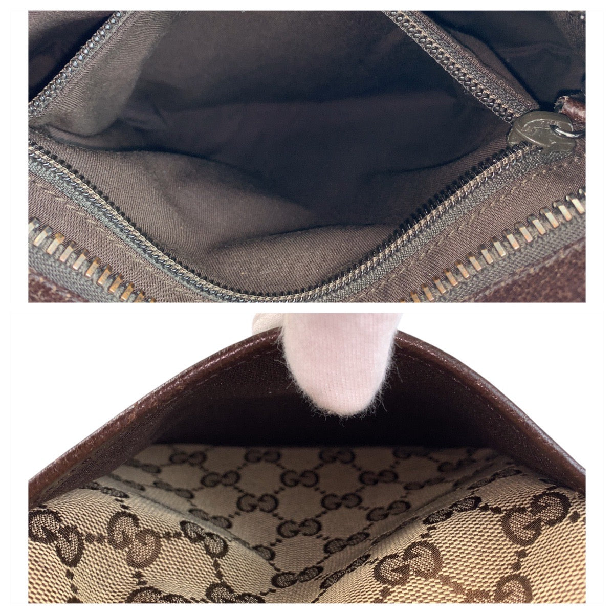 Gucci Brown Beige GG Canvas Leather Messenger Bag