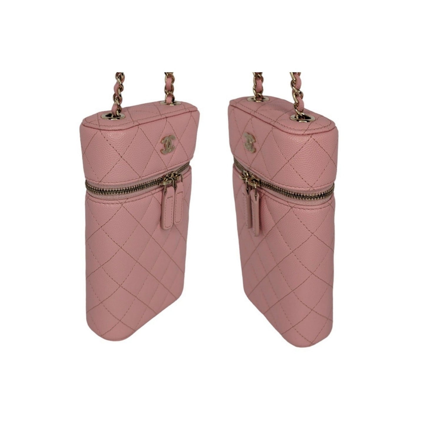 Chanel Rose Quilted Caviar Vanity O-Phone Holder With Chain