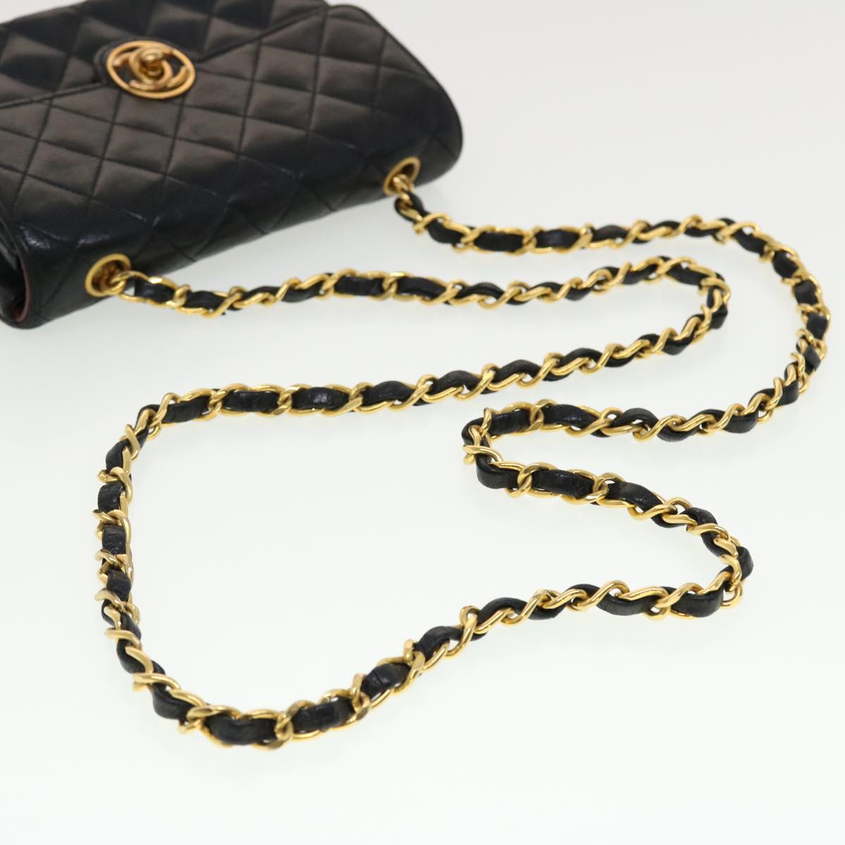 CHANEL Mini Matelasse Chain Shoulder Bag Lamb Skin Black CC 42862A