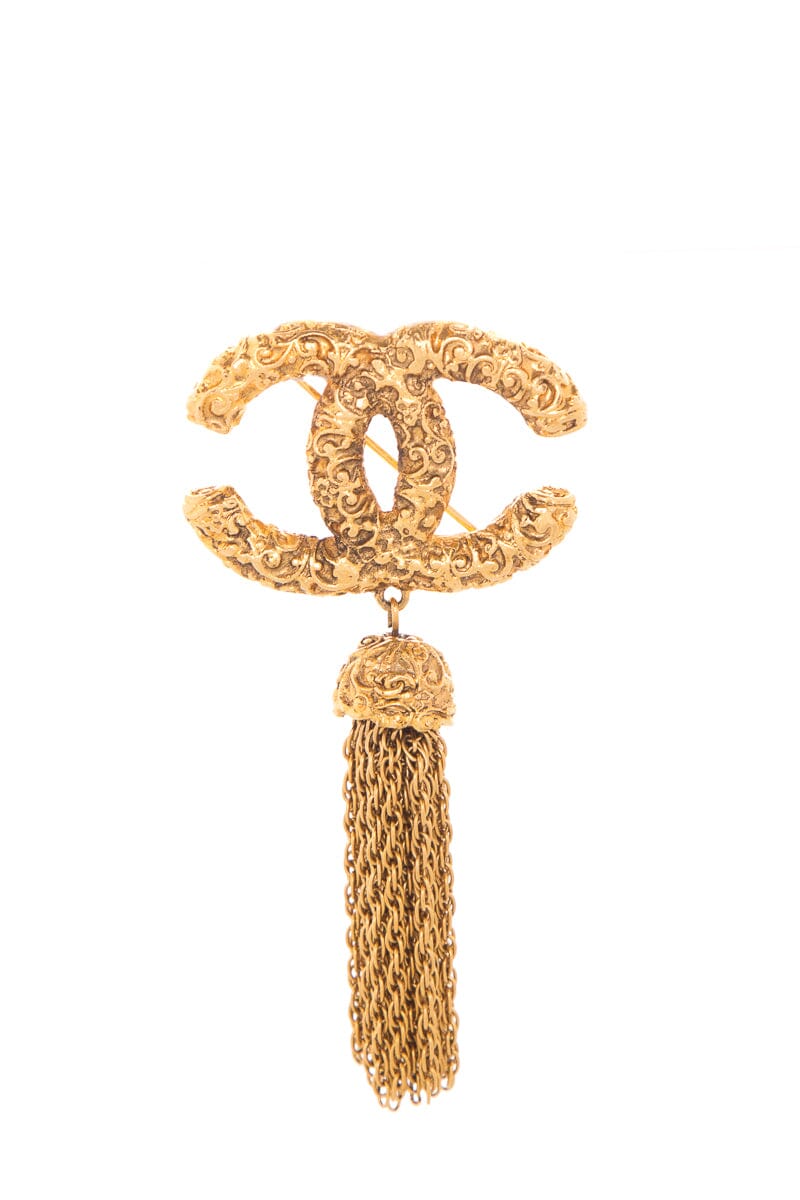Chanel Vintage Gold CC Tassel Brooch Pin 93A