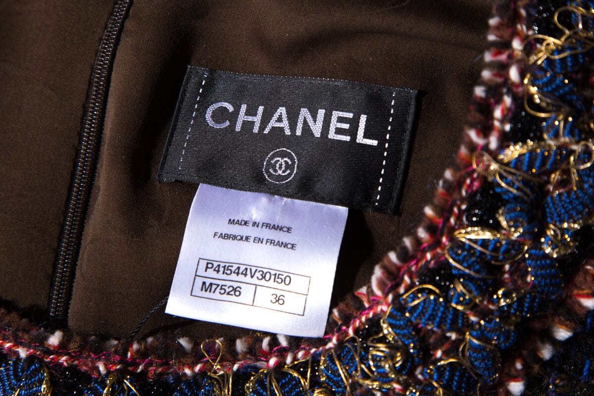 Chanel Blue/Gold 2013 tweed sleeveless dress SZ 36