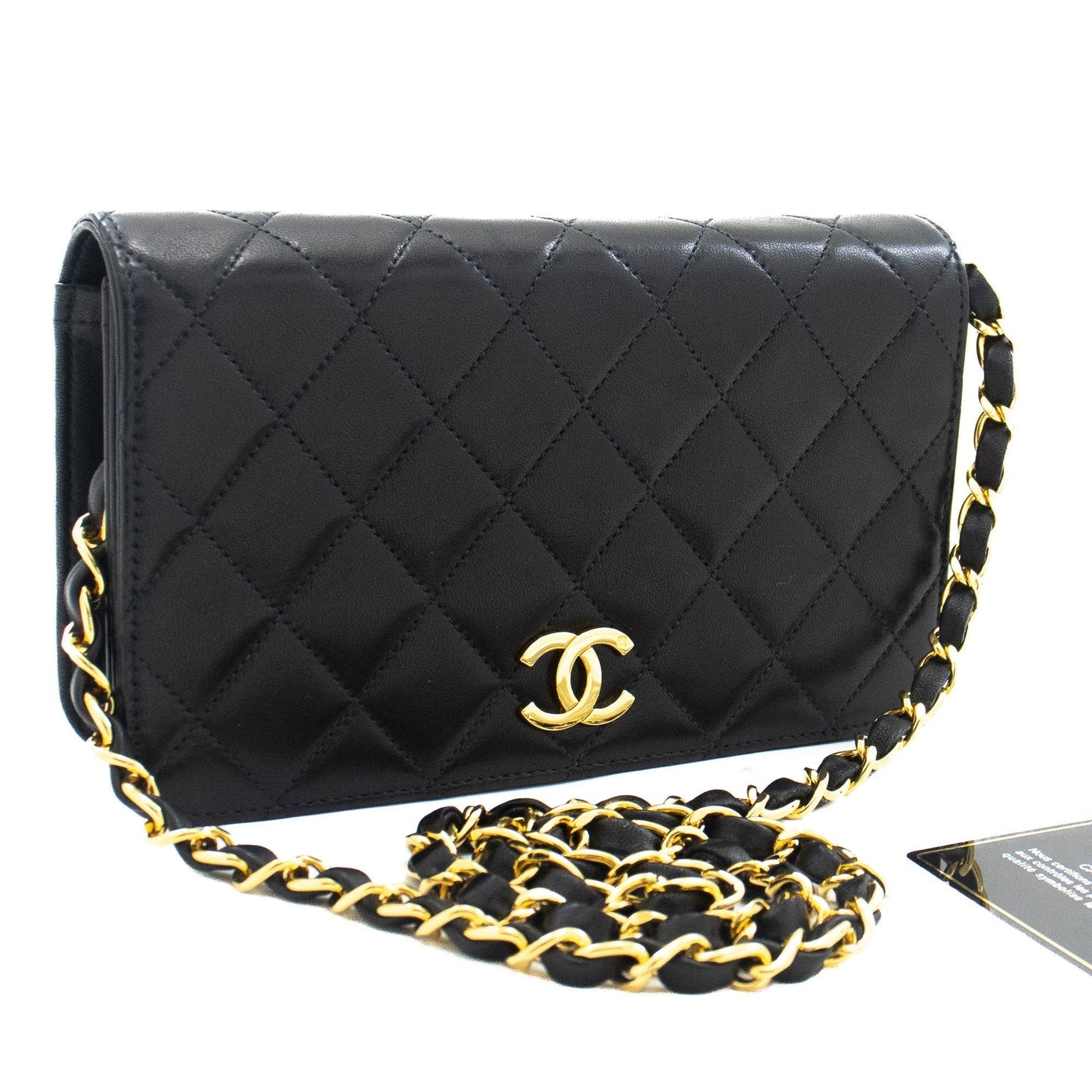 CHANEL Full Flap Chain Shoulder Bag Clutch Black Quilted Lambskin k09