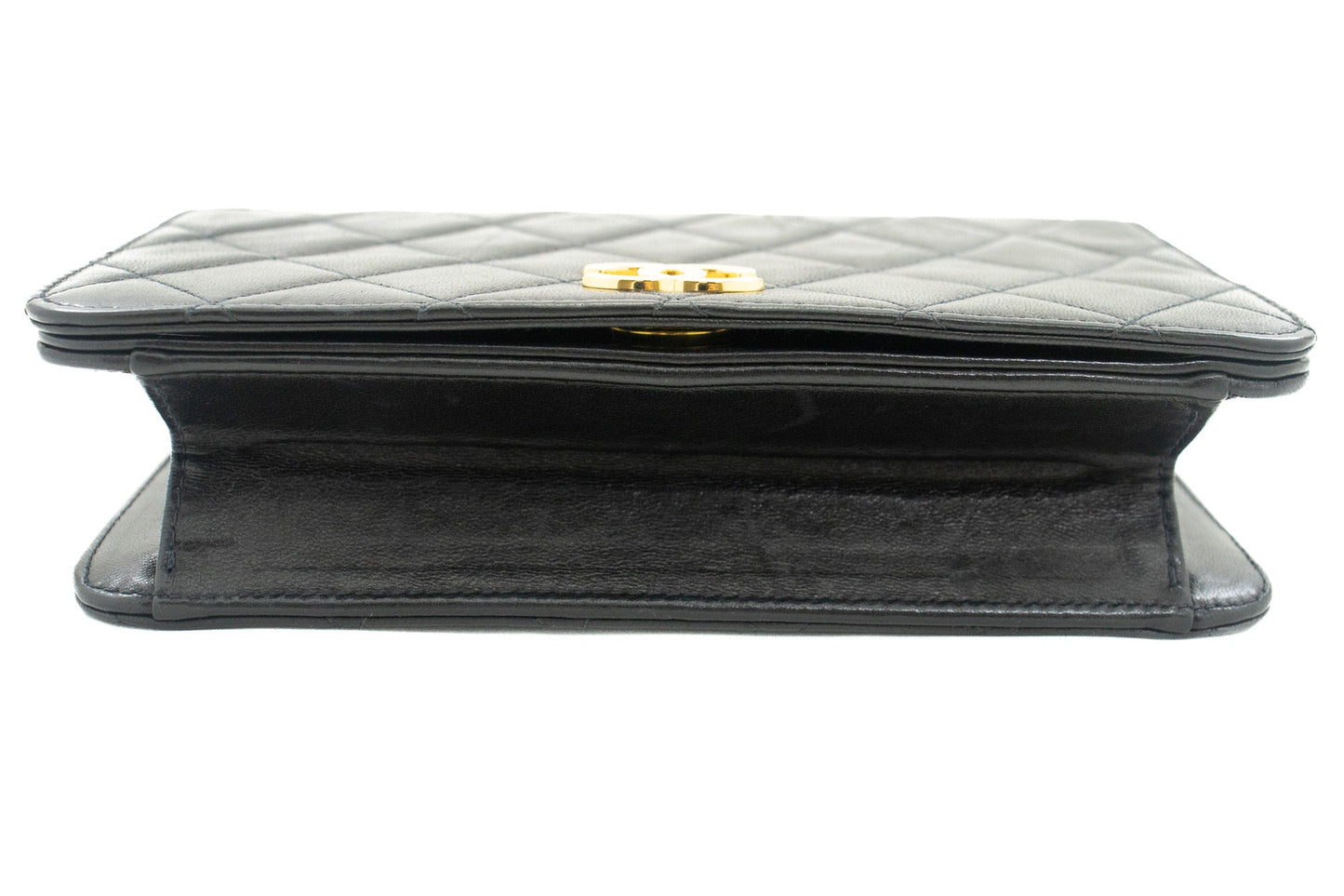 CHANEL Full Flap Chain Shoulder Bag Clutch Black Quilted Lambskin k09