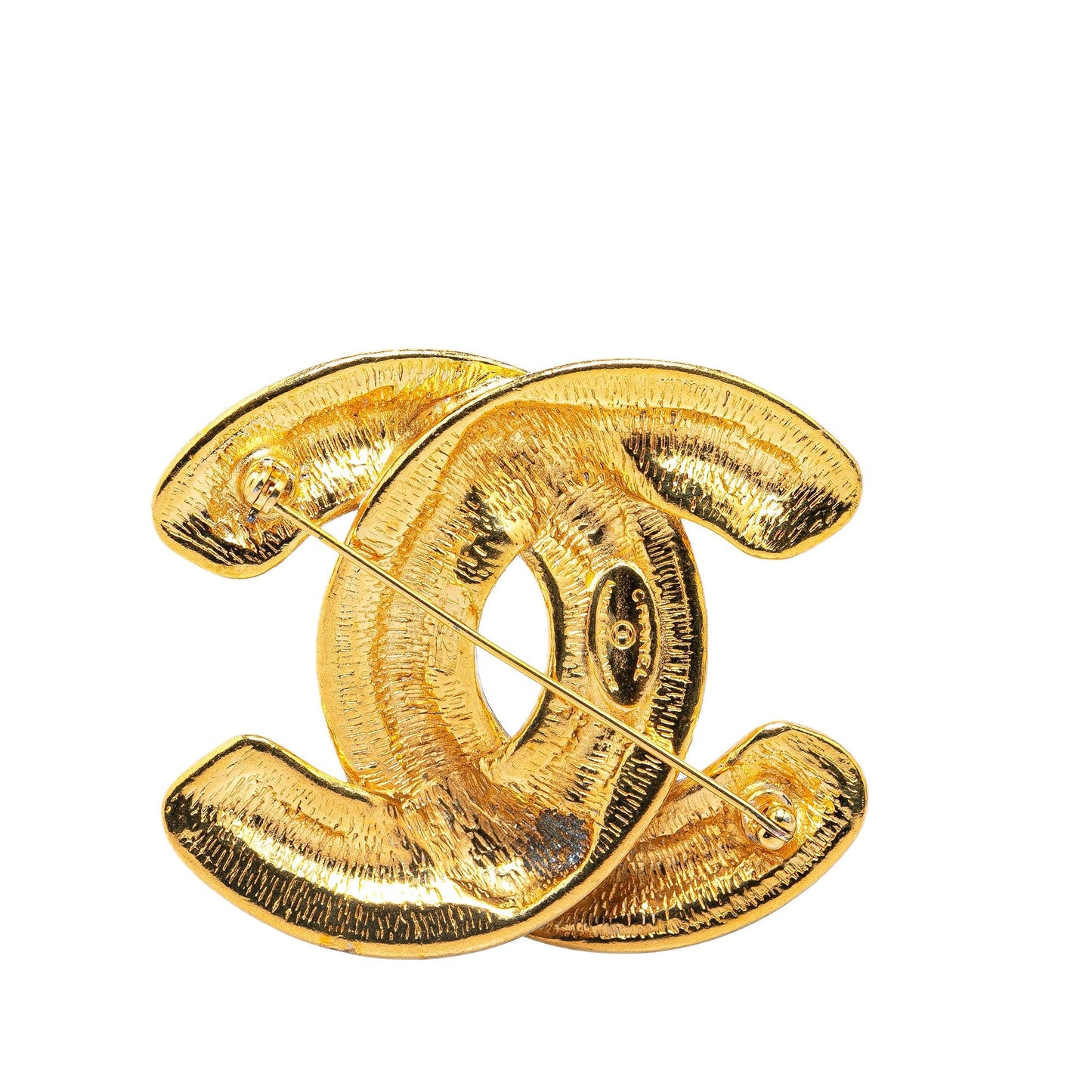 Gold Chanel Gold Plated CC Quilted Brooch