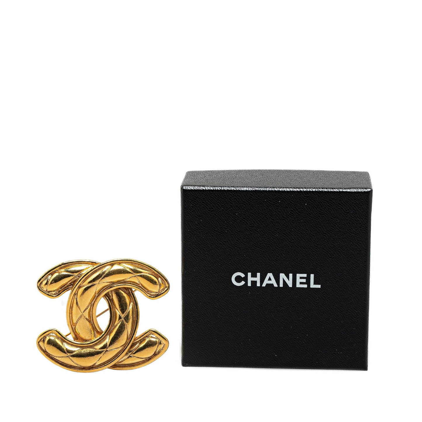 Gold Chanel Gold Plated CC Quilted Brooch