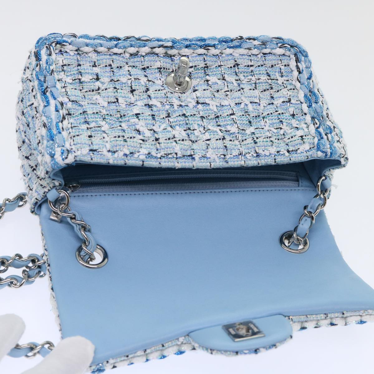 CHANEL Chain Shoulder Bag Tweed Blue CC 47496A