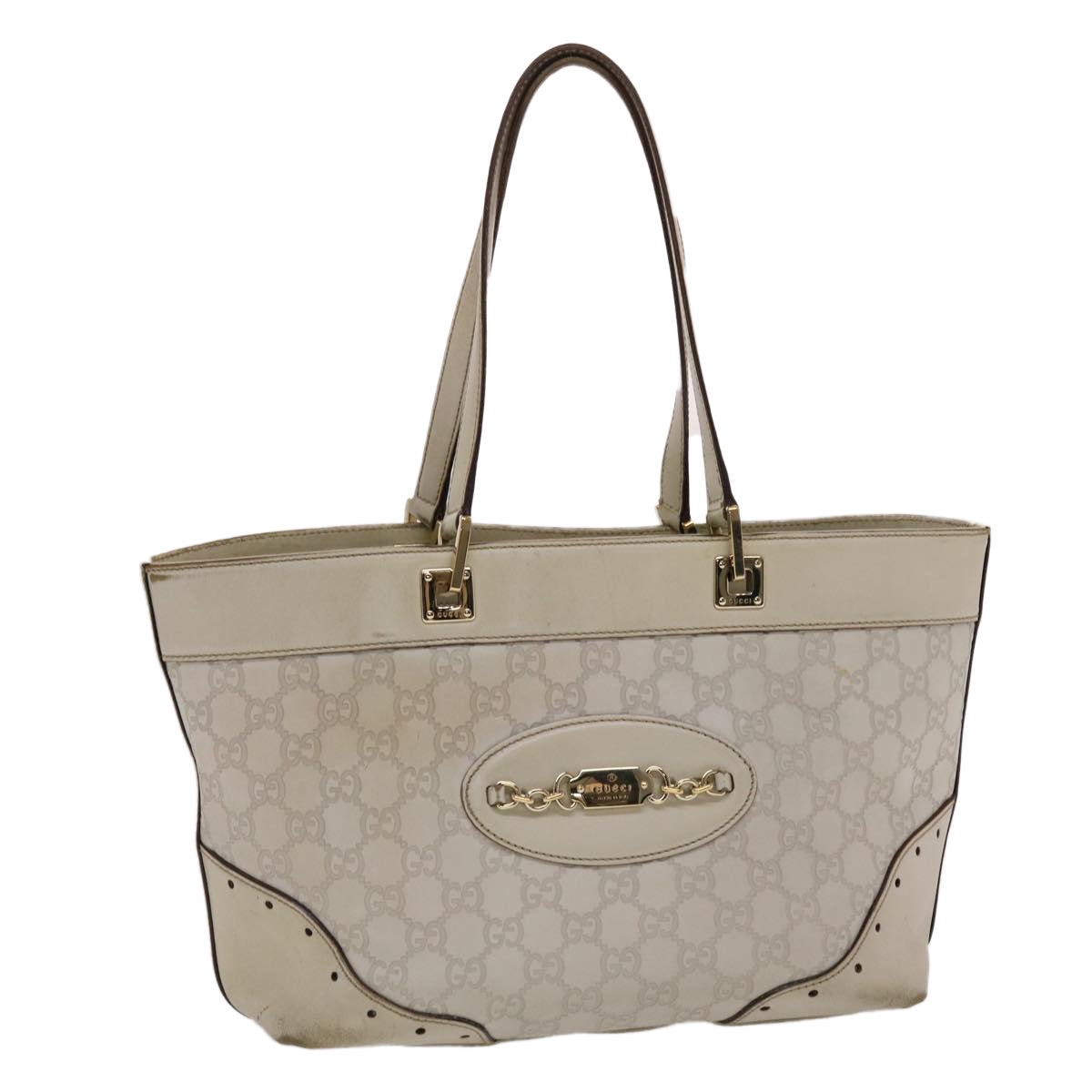 GUCCI Shima Tote Bag Leather White 49072