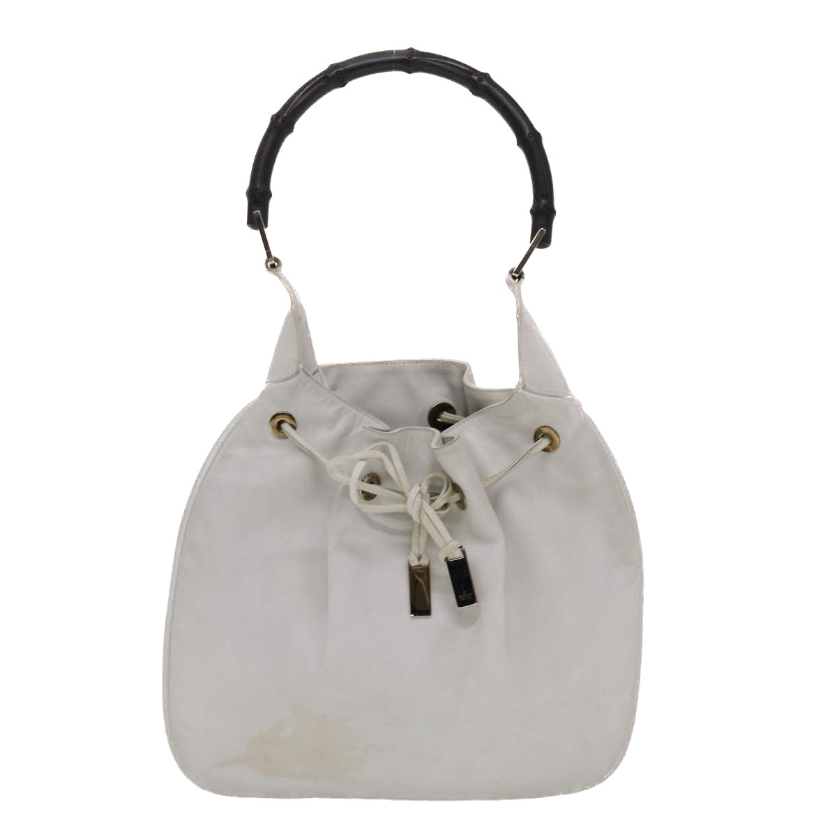 GUCCI Bamboo Shoulder Bag Leather White 49084