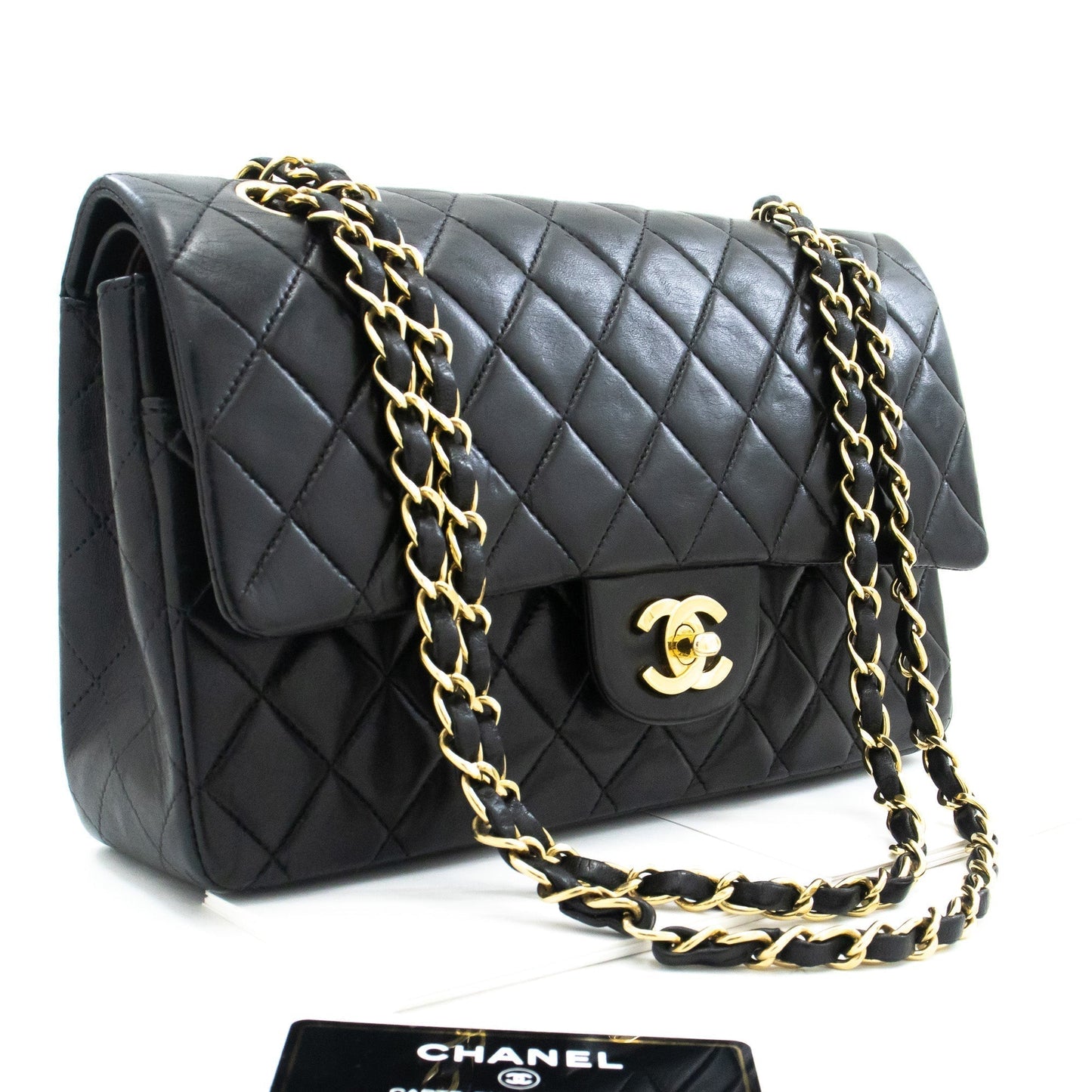 CHANEL Classic Double Flap Medium Chain Shoulder Bag Black Lamb k34